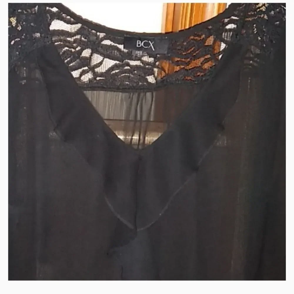 BCX Ruffle and lace see-through blouse, Black - Picture 6 of 6